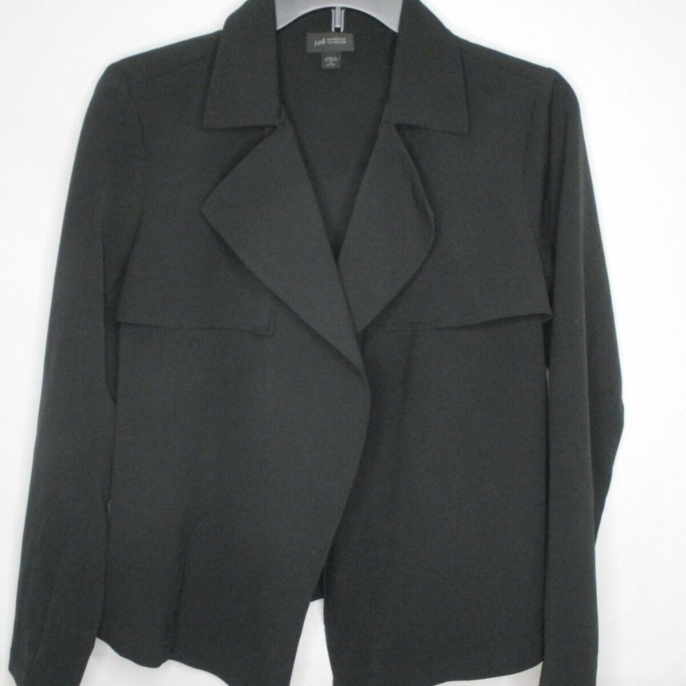 J Jill Women's Suit Jacket Black Small Petite Waterfall Open Front SP